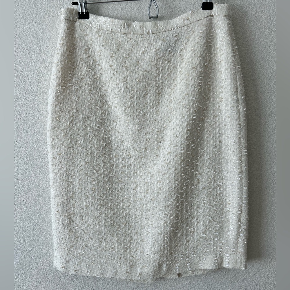 Vintage Albert Nipon Womens White Pencil Shift Skirt Size 6 Tweed Boucle
